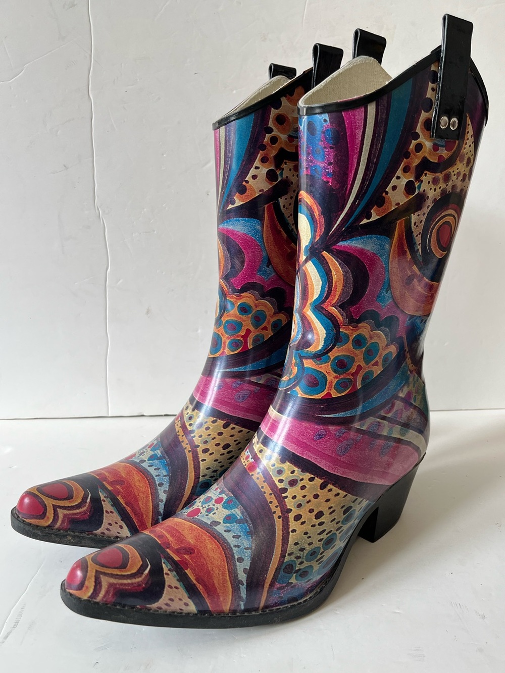 Nomad yippy abstract Multicolor Patterned Western rubber Rain Boots size 10 - Picture 10 of 10
